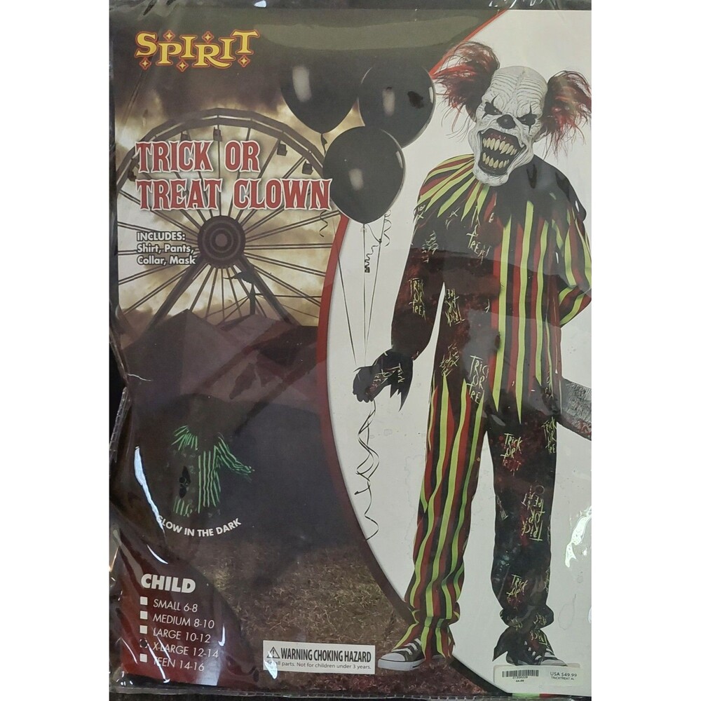 Spirit Halloween scary glow in the dark Clown costume child XL 12 14 New